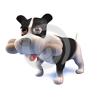 Cute cartoon puppy dog with bone, 3d illustration