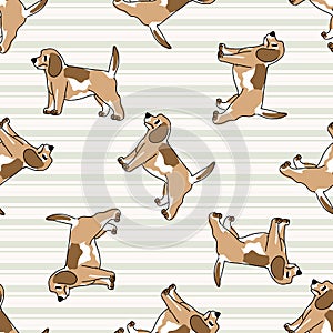 Cute cartoon puppy dog seamless vector pattern. Hand drawn pedigree kennel doggie breed for dog lovers. Purebred