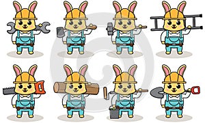 Cute cartoon of Rabbit being a handyman with big tools