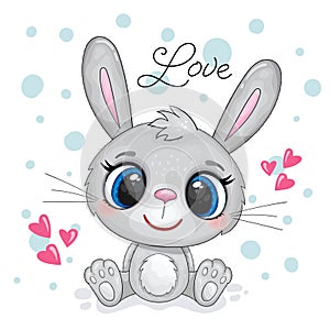 Cute cartoon rabbit with big eyes on a white background. Good for greeting cards, invitations, decoration, Print for Baby Shower