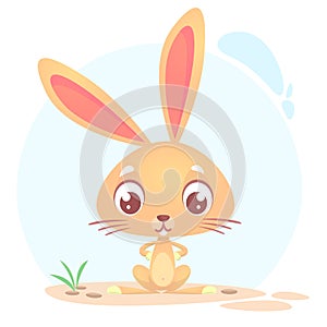 Cute cartoon rabbit. Farm animals. Vector illustration of a bunny sitting isolated on simple background