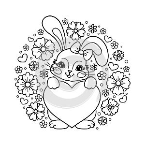 Cute cartoon rabbit holding a heart. Vector