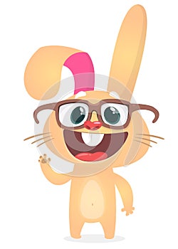 Cute cartoon rabbit wearing eyesglasses. Vector illustration of a smiling bunny.