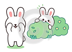 Cute cartoon rabbits playing hide and seek