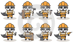 Cute cartoon of Raccoon being a handyman