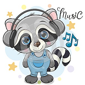 Cute Cartoon Raccoon with headphones