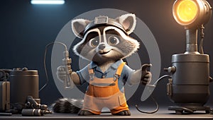 cute cartoon raccoon work clothes tool professional worker production