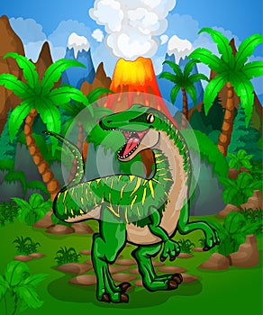 Cute cartoon raptor. Vector illustration of a cartoon dinosaur