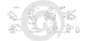 Cute cartoon rats. greeting card. Chinese Zodiac Sign Year of Rat. New Year 2020. Animal cartoon character set. Funny