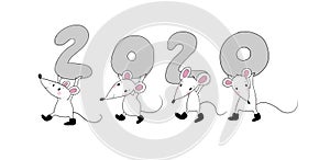 Cute cartoon rats. greeting card. Chinese Zodiac Sign Year of Rat. New Year 2020. Animal cartoon character set. Funny