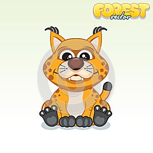 Cute Cartoon Red Lynx. Funny Vector Animal