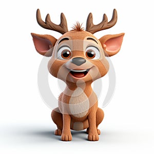 Cute Cartoon Deer Smiling In Photorealistic 3d Clay Render photo