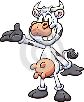 Cute cartoon retro cow with a presenting pose