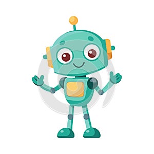 Cute Cartoon Robot Character Illustration on White Background, Retro Style Design photo