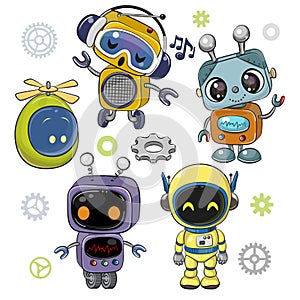 Cute Cartoon Robots on a white background