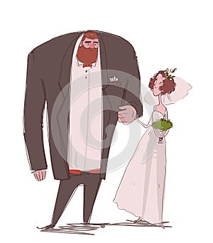 cute cartoon romance couple - bride and groom photo