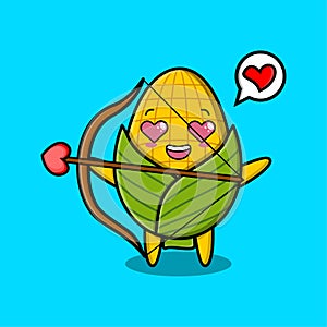 Cute cartoon romantic cupid corn with love arrow