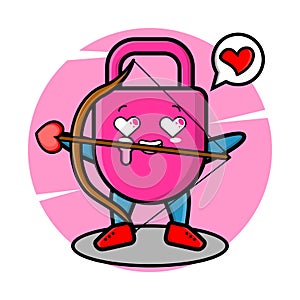 Cute cartoon romantic cupid lock with love arrow