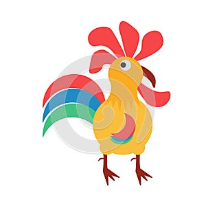 Cute cartoon rooster vector illustration. Cartoon on background.