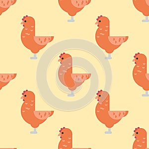Cute cartoon rooster vector illustration chicken farm animal agriculture domestic character seamless pattern