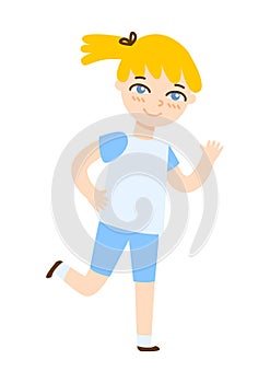 Cute cartoon running girl isolated on white