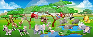 Cute Cartoon Safari Animal Scene Landscape