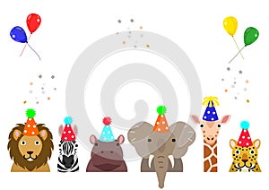 Various safari animals with party hat border set