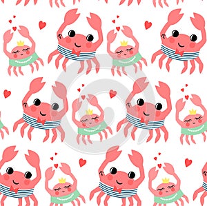 Cute cartoon sailor and crab girl seamless pattern