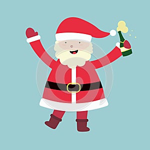 A cute cartoon Santa Claus with champagne