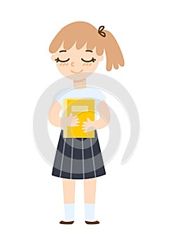 Cute cartoon school girl isolated on white background