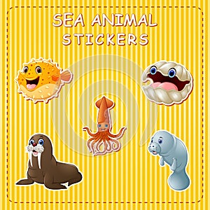 Cute cartoon sea animals on sticker