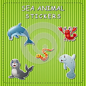 Cute cartoon sea animals on sticker