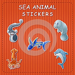 Cute cartoon sea animals on sticker