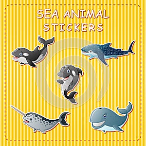 Cute cartoon sea animals on sticker