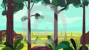 Cute cartoon seamless landscape with separated layers, summer day illustration, fits on mobile devices and may be scaled