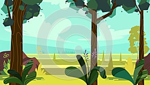 Cute cartoon seamless landscape with separated layers, summer day illustration, fits on mobile devices and may be scaled