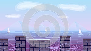 Cute cartoon seamless landscape with separated layers, summer day illustration, fits on mobile devices and may be scaled