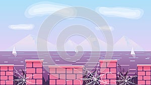 Cute cartoon seamless landscape with separated layers, summer day illustration, fits on mobile devices and may be scaled