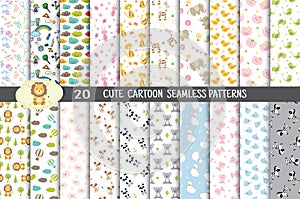 Cute cartoon seamless patterns, pattern swatches included