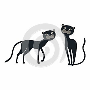 Cute cartoon set Black Panther isolated on white background