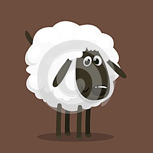 Cute cartoon sheep mascot character. Vector illustration of fluffy sheep feeding. Isolated.