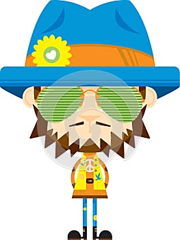 Cute Cartoon Hippie in Hat and Shades