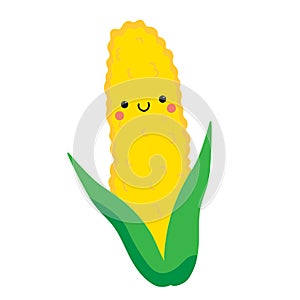 Cute cartoon smiling corn character. Childish style. Food icon