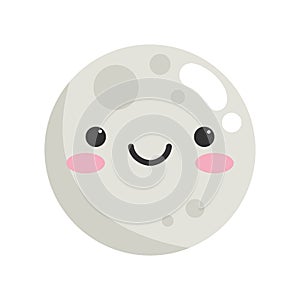 Cute cartoon smiling moon character. Childish style. Moon icon