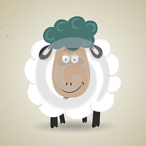 Cute cartoon smiling sheep standing facing the