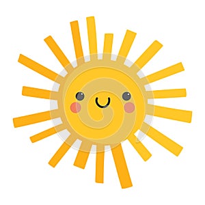 Cute cartoon smiling sun character. Childish style. Sun icon