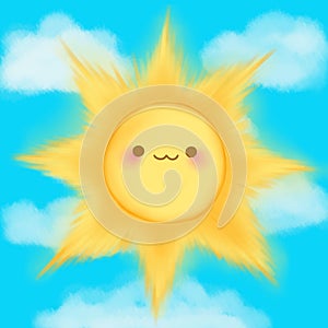 Cute cartoon smiling sun clouds sky kawaii anime manga