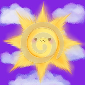 Cute cartoon smiling sun clouds sky kawaii anime manga