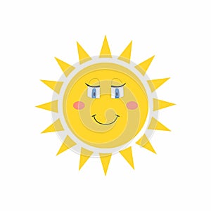 Cute cartoon smiling sun isolated on a white background