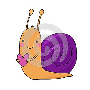 Cute cartoon snail with heart.